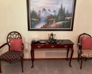 Console Table, Antique Chairs, Painting