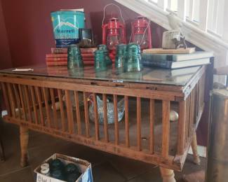 Farmhouse style items, authentic wood chicken coop table