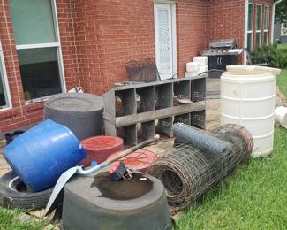 Livestock equipment, gas grill, patio chairs
