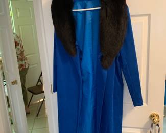 Suede coat with fox collar