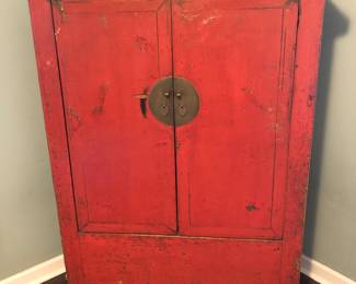authentic 19th century Chinese Bridal Armoire, gorgeous cinnabar red, with amazing antique patina, real deal, heirloom and real statement piece - retails at $5000, priced to move!