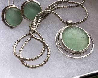 authentic and very beautiful Roman Glass, seafoam color, Sterling Silver, Israeli artisan, signed, retails for $650, a special piece from the Holy Land