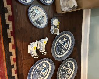 Chinoiserie serving dish ware (kitty photo bomber ;o) - SEVERAL PIECES HAVE SOLD : gravy boats, sugar-n-creamer set, two of the divided serving dishes ** still available **