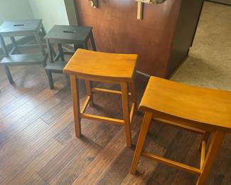 two comfy barstools (stain matches Craftsman style dining table set), and stylish stepping stools