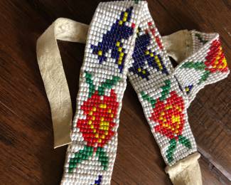 authentic Plains Indian, vintage, deerskin, beaded sash, measures ~30"