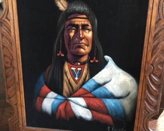 Mexican artist, lovely carved frame and portrait subject, artist signed, great conversation piece, beautiful "velvet painting"...