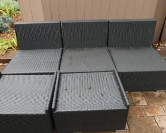 $ 125.00 3 patio chairs and 2 tables furniture is wicker and modular style