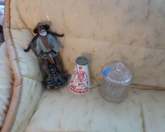 biscuit jar, cardinals megaphone, asian figure