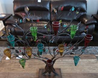 large decor tree- glass candle holders are several colors