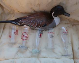 decoy and beer glasses