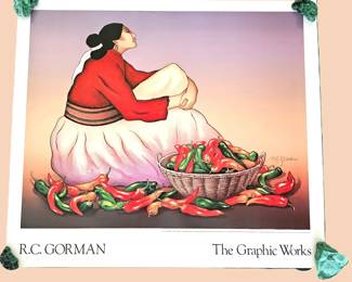 Lot #12 - Hand signed Vibrant "Chili Peppers" Lithographic Poster by R.C. Gorman 31" x 27" Unframed