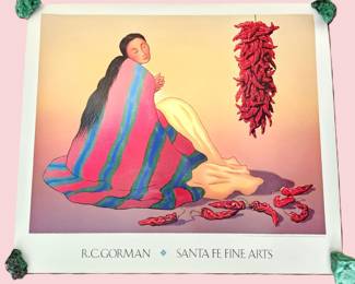 Lot #13 - Vibrant Navajo Women "La Roja" Lithographic Poster by R.C. Gorman Signed by Artist in Pencil - 31" x 27"
