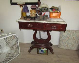 lyre harp marble top table
