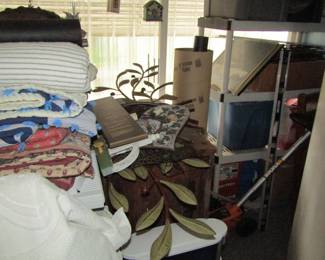 quilts, linens and shelving