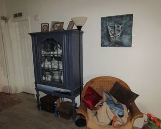 China cabinet with lighthouse painted drawer