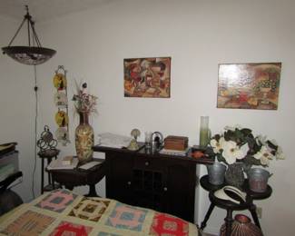 hanging stain glass lamp & wood bar