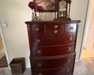 Vintage cherry chest of drawers, clock