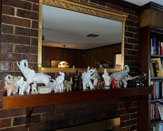 Vtg Gilt Mirror and elephant figurines