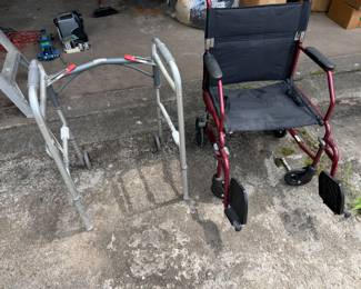 Walkers (3) and a wheelchair 