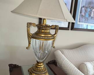 Urn glass and brass lamp pair