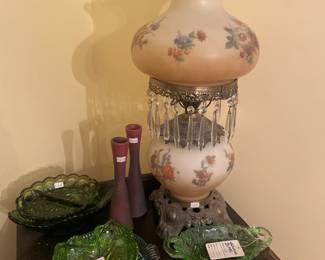 Vintage Lamp, Uranium Glass, Vases