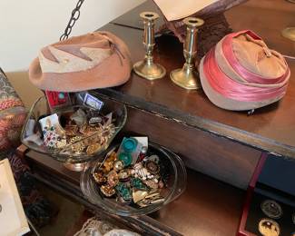 Misc Jewelry, Candlestick Holders, Vintage Hats