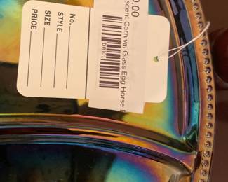 Iridescent Carnival Glass Egg Horse D'oeuvre Tray