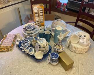 Hazel Atlas Apple Tree of Life Milk Glass Snack Set 16 pc Set, Enoch Wedgewood Country Side 42pc set