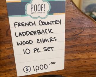 French Country Ladderback Wood Chairs 10pc Set