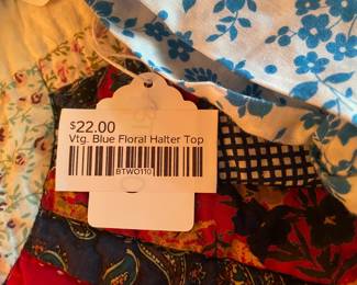 Vtg Blue Floral Halter Top