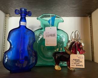 Murano Seguso Style Donkey, Blenko Art Glass Carafe