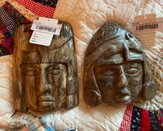 Antique Carved Mayan Wall Mask (A), Antique Carved Mayan Wall Mask (B)