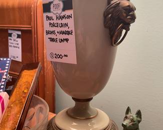 Paul Hanson Porcelain Brass & Marble Table Lamp