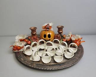 Ceramic Basket Napkin Rings on Tray
