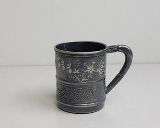 Engraved Pewter Mug with Floral Motif