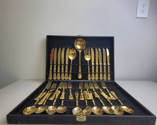 Gold-Plated Flatware Set, 51 Pieces