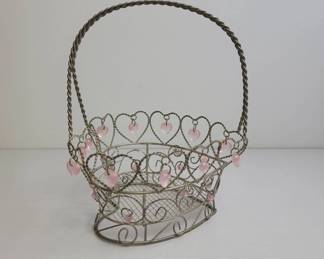 Wire Basket with Pink Heart Accents