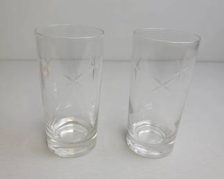 Two Clear Etched Glasses
