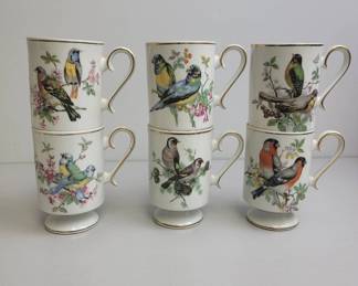 Six Royal Crown Bird Motif Mugs
