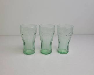 3 Green Coca-Cola Glasses