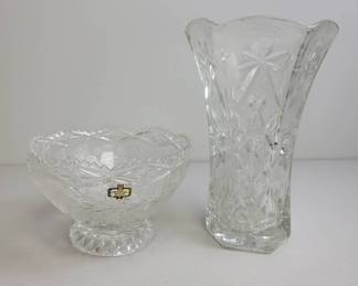 Crystal Vase and Bowl with Cut Design