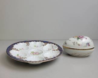 Limoges Porcelain Oyster Dish and Trinket Box