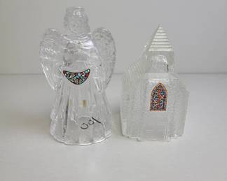 Angel and Church Crystal Figurines