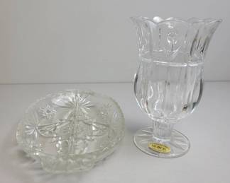 Clear Crystal Bowl and Vase Set