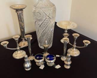 Impressive cut glass vase- small chip on base, sterling silver