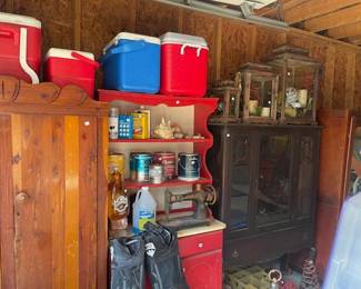 Furniture and coolers in the garage