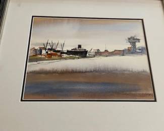 One of two Sibley paintings- this a Portsmouth waterfront scene