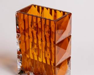 Orange Block vase by Baccarat in box