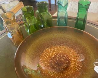 Signed bowl and glass double spouted water/wine
