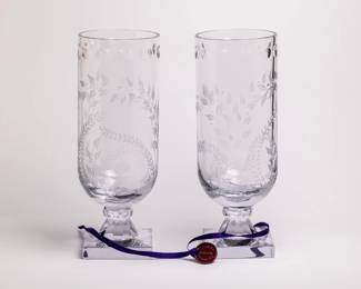 Large pair of Hurricane vases by Wm Yeoward -- "Fern" pattern